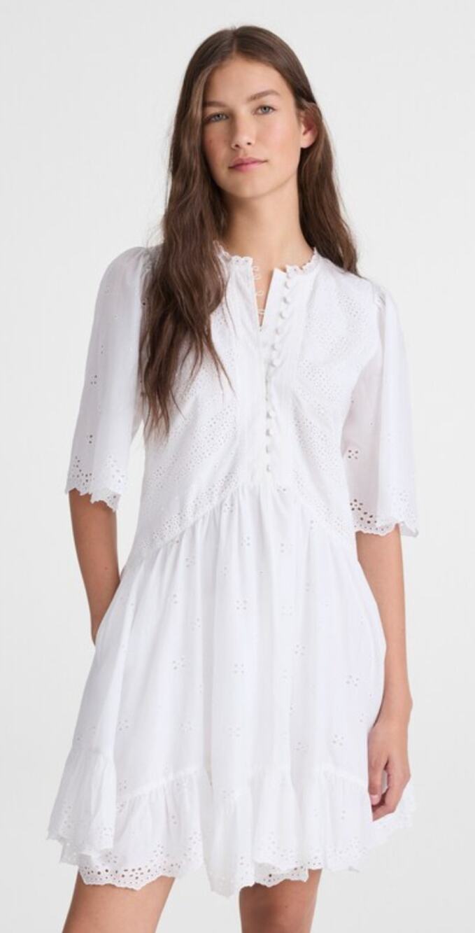 Madewell | NWT Eyelet Flutter Sleeve Mini Dress in Cotton in White | Sz 2